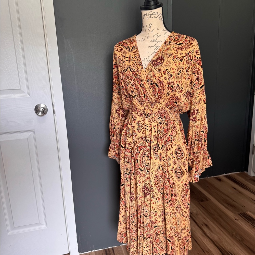 Torrid Orange Brown Wrap Maxi Dress with Bell Sleeves